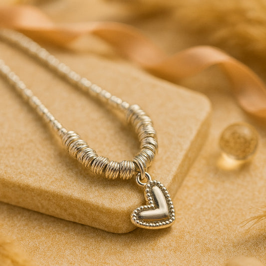 Kette mit Anhänger aus 925er Sterling-Silber, Gliederkette mit Herz