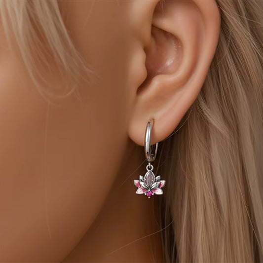 Ohrringe aus 925er Sterling-Silber, Creole mit Lotusblume