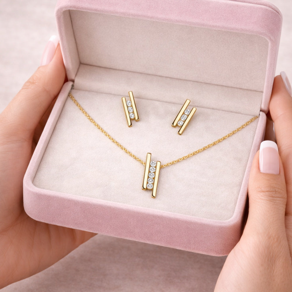 Schmuck Set aus 925 Sterling Silber, Zirkonia Love - vergoldet