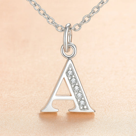 Buchstabenkette Damen Modeschmuck Silber Kette mit Anhänger und Zirkonia - 45cm