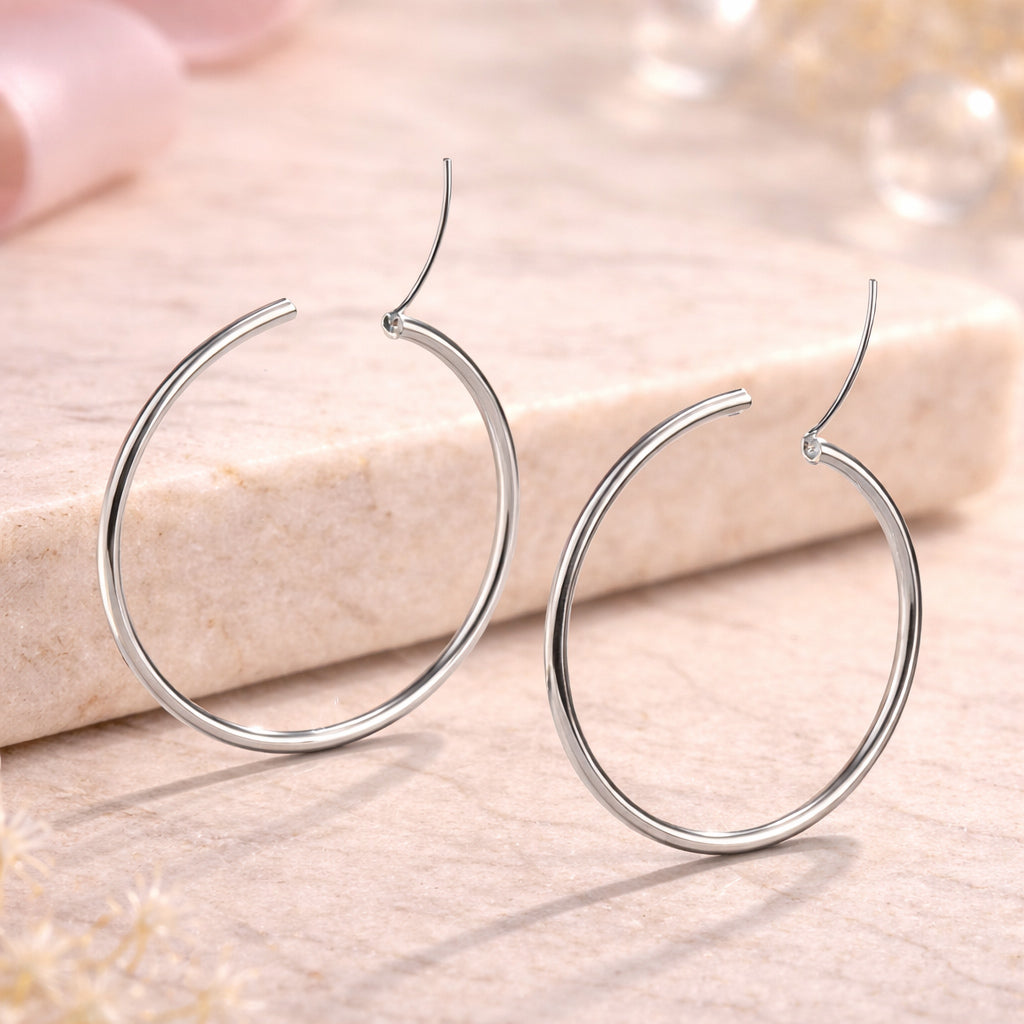 Damen Ohrringe Modeschmuck Creolen rund silberfarben glatt glänzend - verschiedene Größen