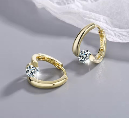 Ohrringe aus 925er Sterling-Silber, Creole mit klarem Kristallstein