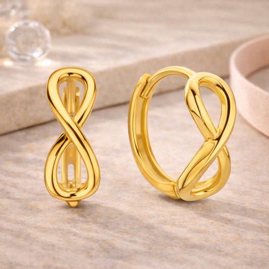 Goldene Creolen Ohrringe aus 585er Gold für Damen im eleganten Infinity-Design.