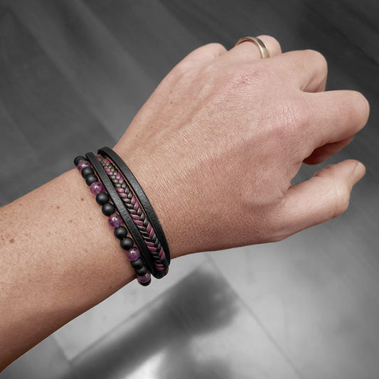 Lederarmband für Männer - Fancy Amethyst - Mit Gravur Option