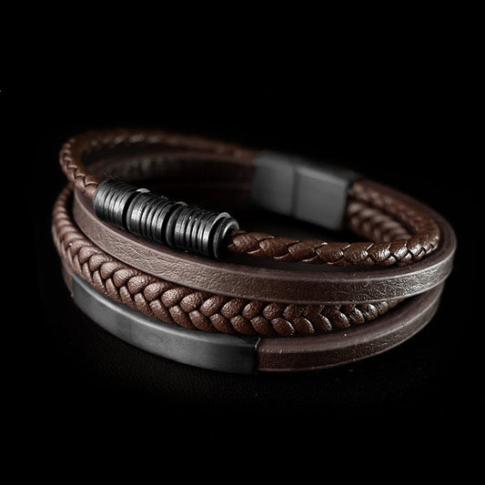 Geflochtenes Lederarmband für Männer - Brown Shape - Mit Gravur Option