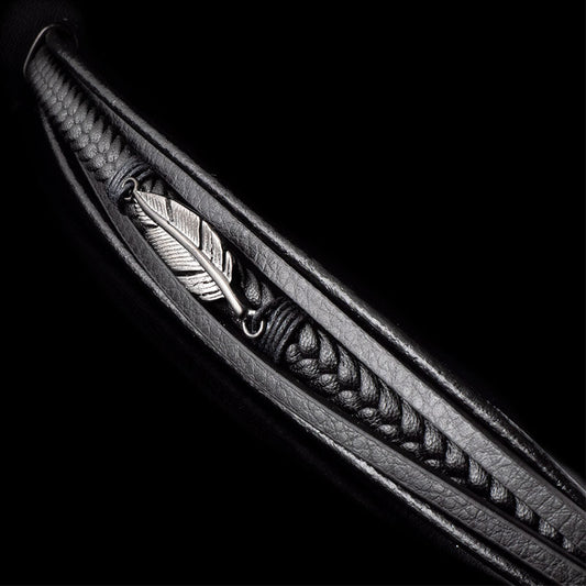Lederarmband für Männer - Silver Feather - Mit Gravur Option