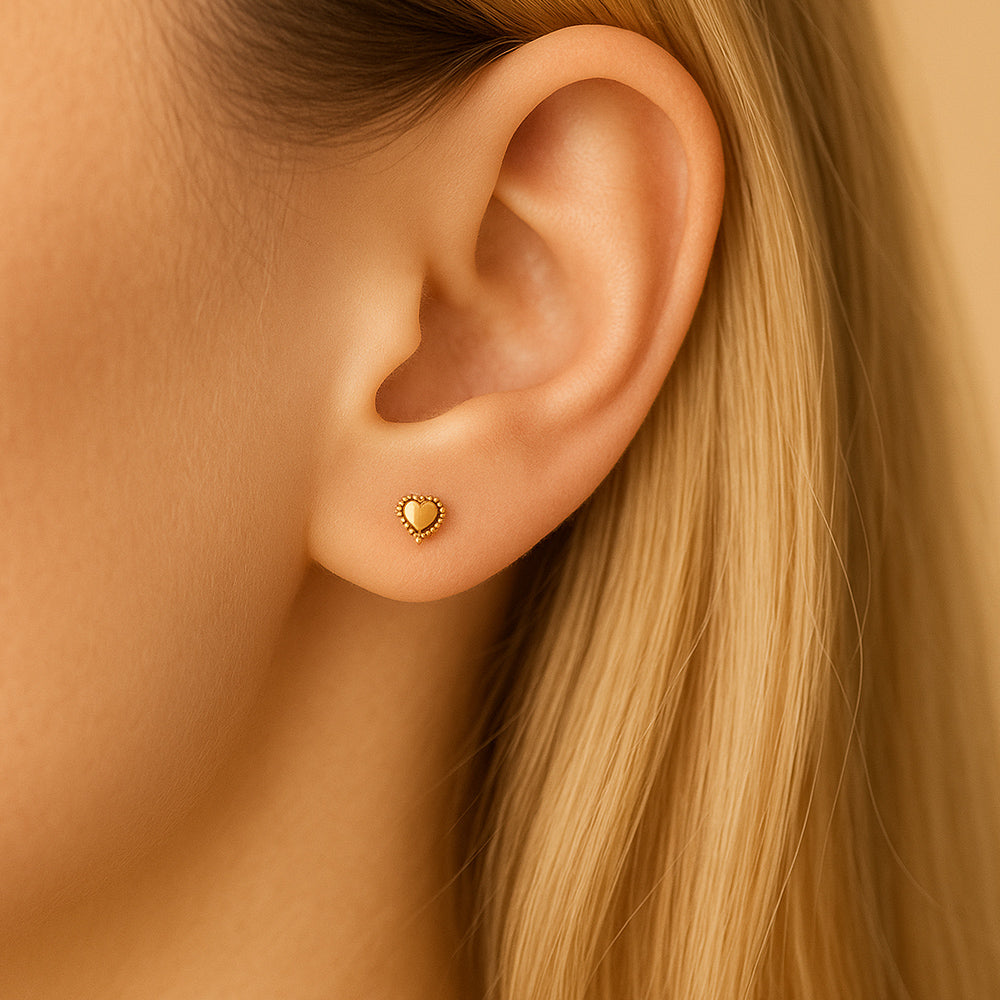 Damen Ohrstecker Modeschmuck Herz silberfarben goldfarben mit filigranem Rand - 5mm