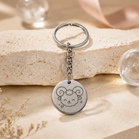 Kinder Sternzeichen Schlüsselanhänger mit Gravur Edelstahl personalisiert alle 12 Tierkreiszeichen - 23mm