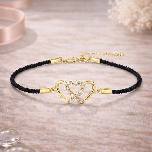 Textilarmband mit Herzen und Zirkonia - 925 Sterling Silber Elemente - verschiedene Farben