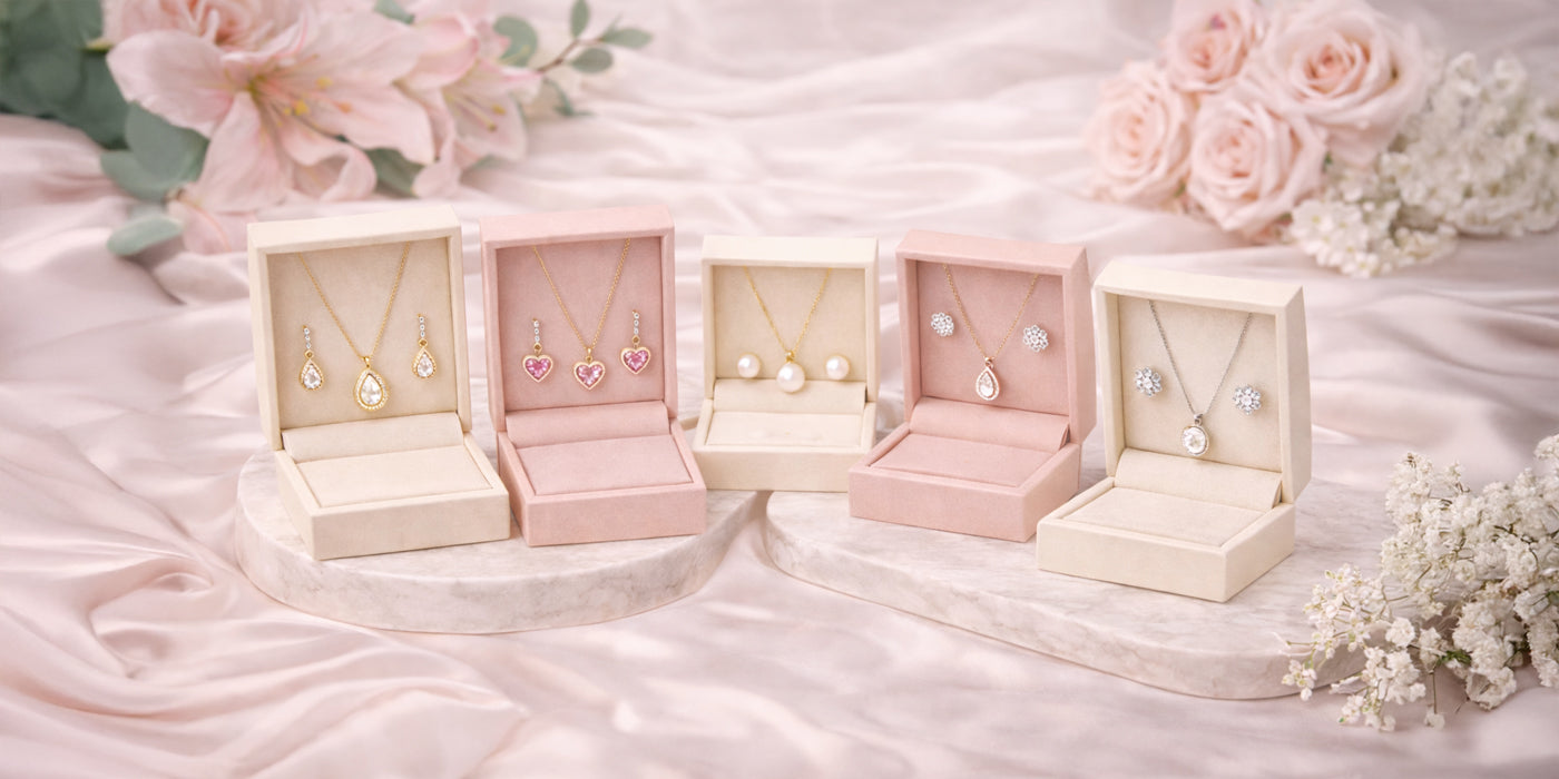 Schmucksets mit Kette und Ohrschmuck in Geschenkboxen