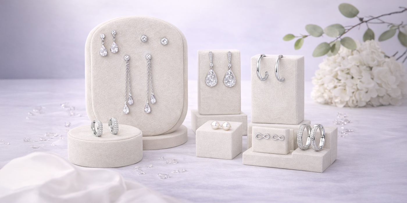 hrringe aus 925 Sterling Silber und Edelstahl mit Perlen in eleganten Designs auf Schmuckdisplays