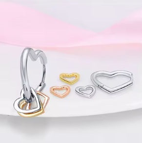 Ohrringe aus 925er Sterling-Silber, Herz-Creolen, 1,6cm
