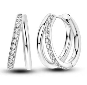 Ohrringe aus 925er Sterling-Silber, geteilte Strass-Creolen, 1,2cm
