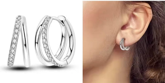 Ohrringe aus 925er Sterling-Silber, geteilte Strass-Creolen, 1,2cm