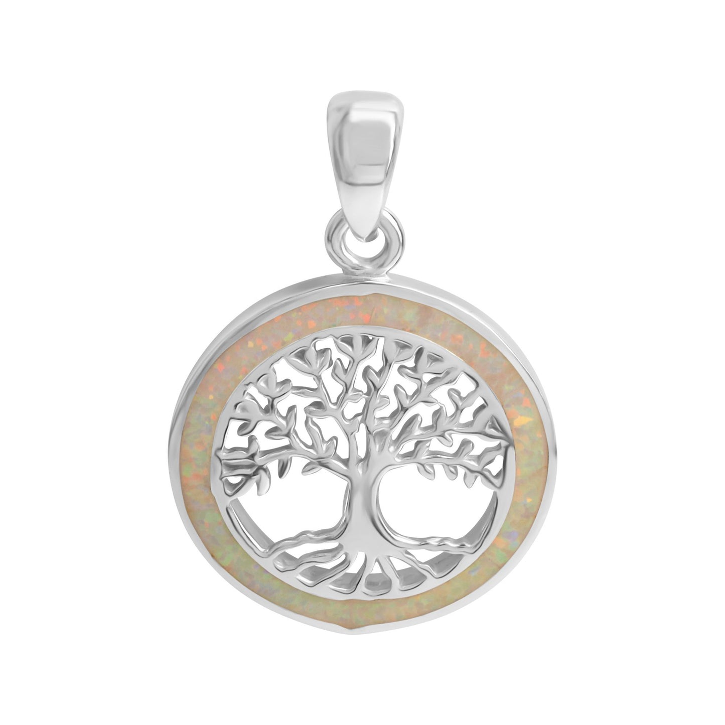 Anhänger -Baum des Lebens- aus 925er Sterling Silber rhodiniert mit synthetischem Opal