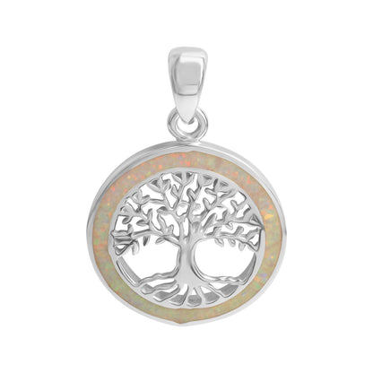 Anhänger -Baum des Lebens- aus 925er Sterling Silber rhodiniert mit synthetischem Opal
