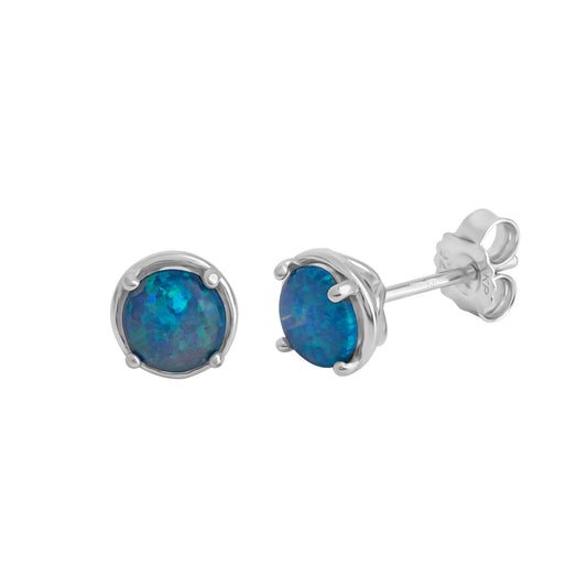 Ohrstecker aus 925 Sterling Silber mit synthetischem Opal - 6mm & 7mm