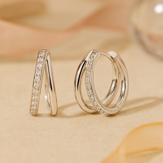Ohrringe aus 925er Sterling-Silber, geteilte Strass-Creolen, 10mm
