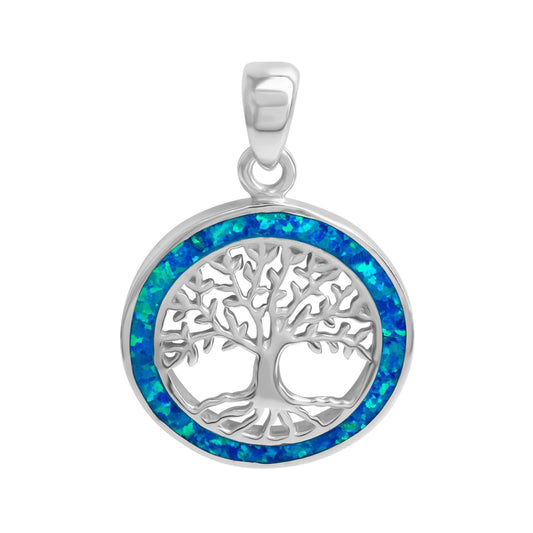 Anhänger -Baum des Lebens- aus 925er Sterling Silber rhodiniert mit synthetischem Opal