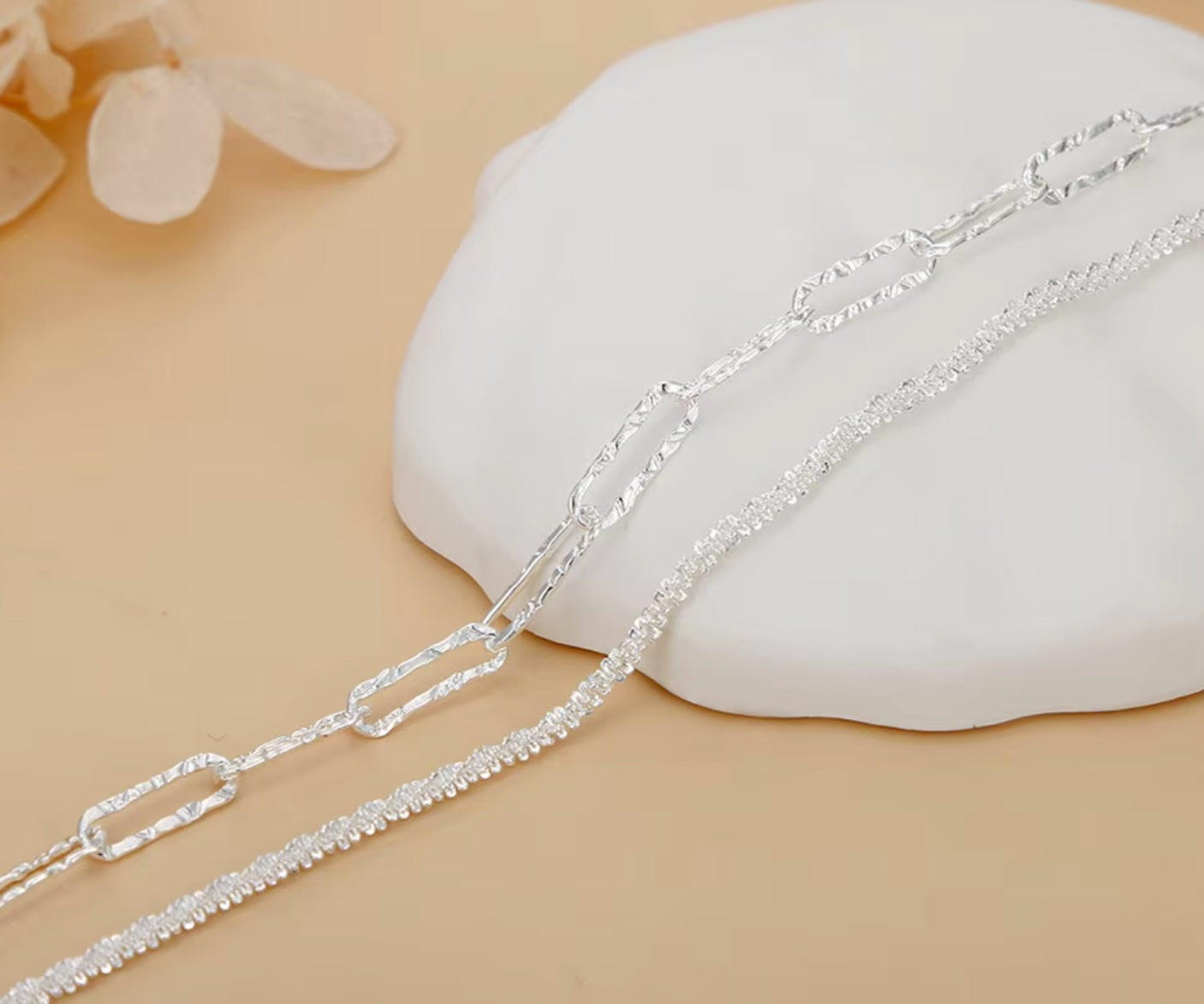 Armband aus 925er-Sterling-Silber, doppellagige Kette, 19cm
