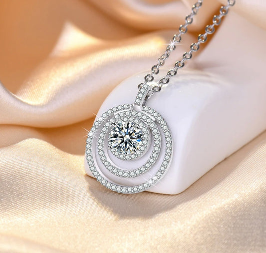 Kette mit Anhänger aus 925er Sterling-Silber, Kristall in Kreisen