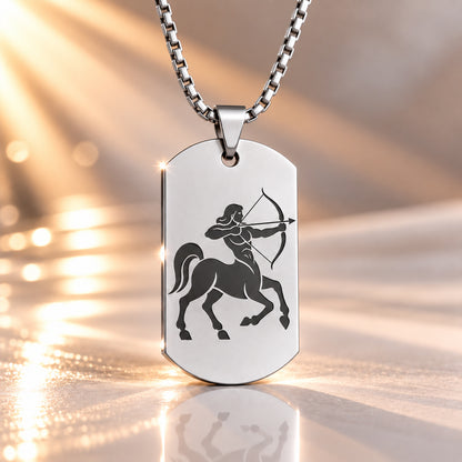 Sternzeichen Anhänger Unisex - Edelstahl Silber gravierbar - optional mit Kette 60cm