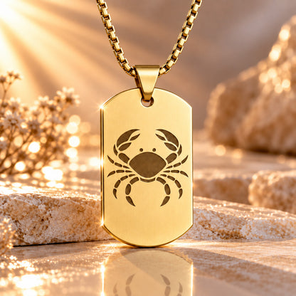 Sternzeichen Anhänger Unisex - Edelstahl vergoldet gravierbar - optional mit Kette 60cm