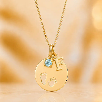 Personalisiertes Anhänger-Set 333 Gold mit Buchstabe, Geburtsstein & Gravurplatte inkl. Kette 42cm