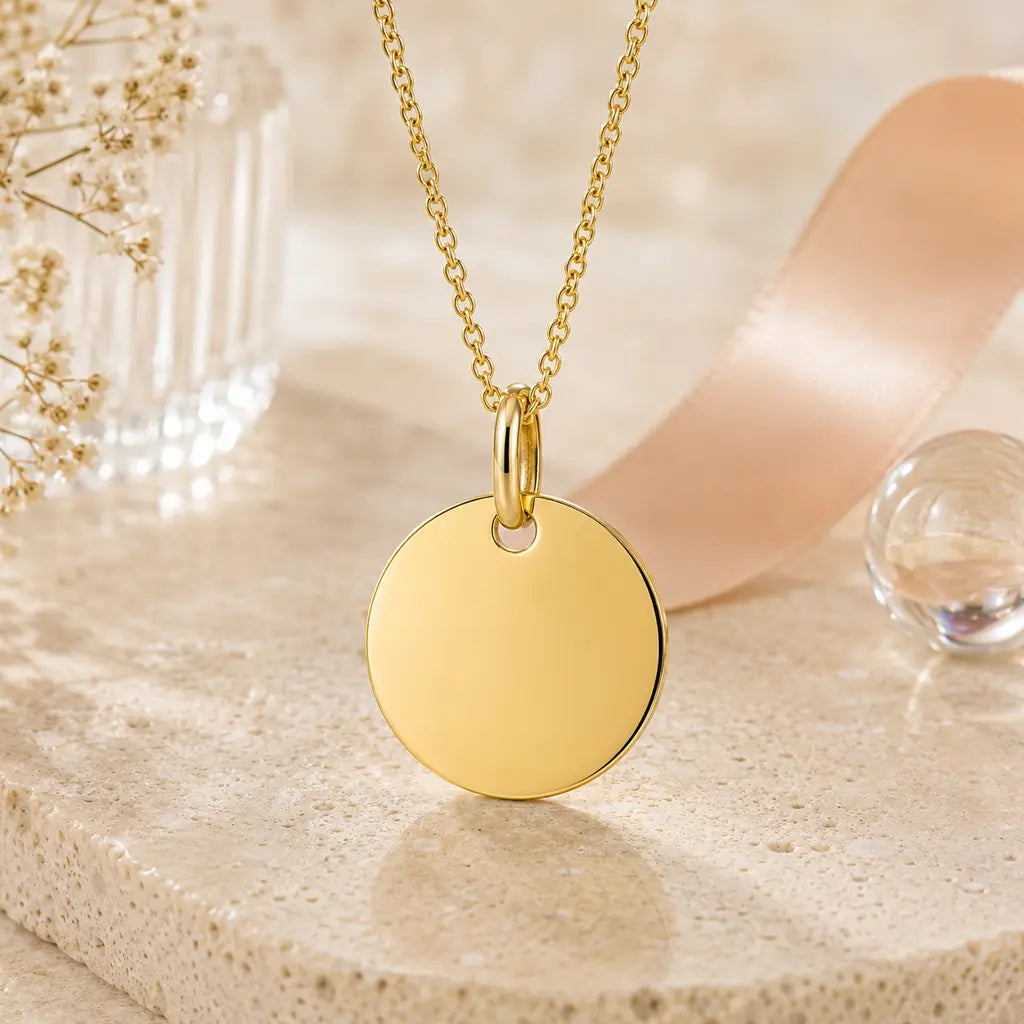 Gravurplatten Anhänger Damen 333 Gelbgold rund personalisiert 12mm - Ohne Kette