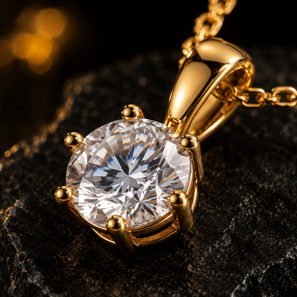 Solitär Anhänger Damen 333 Gelbgold mit Lab-Grown Diamanten Brillanten 0,5 ct TW/VS - optional mit Ankerkette 42cm