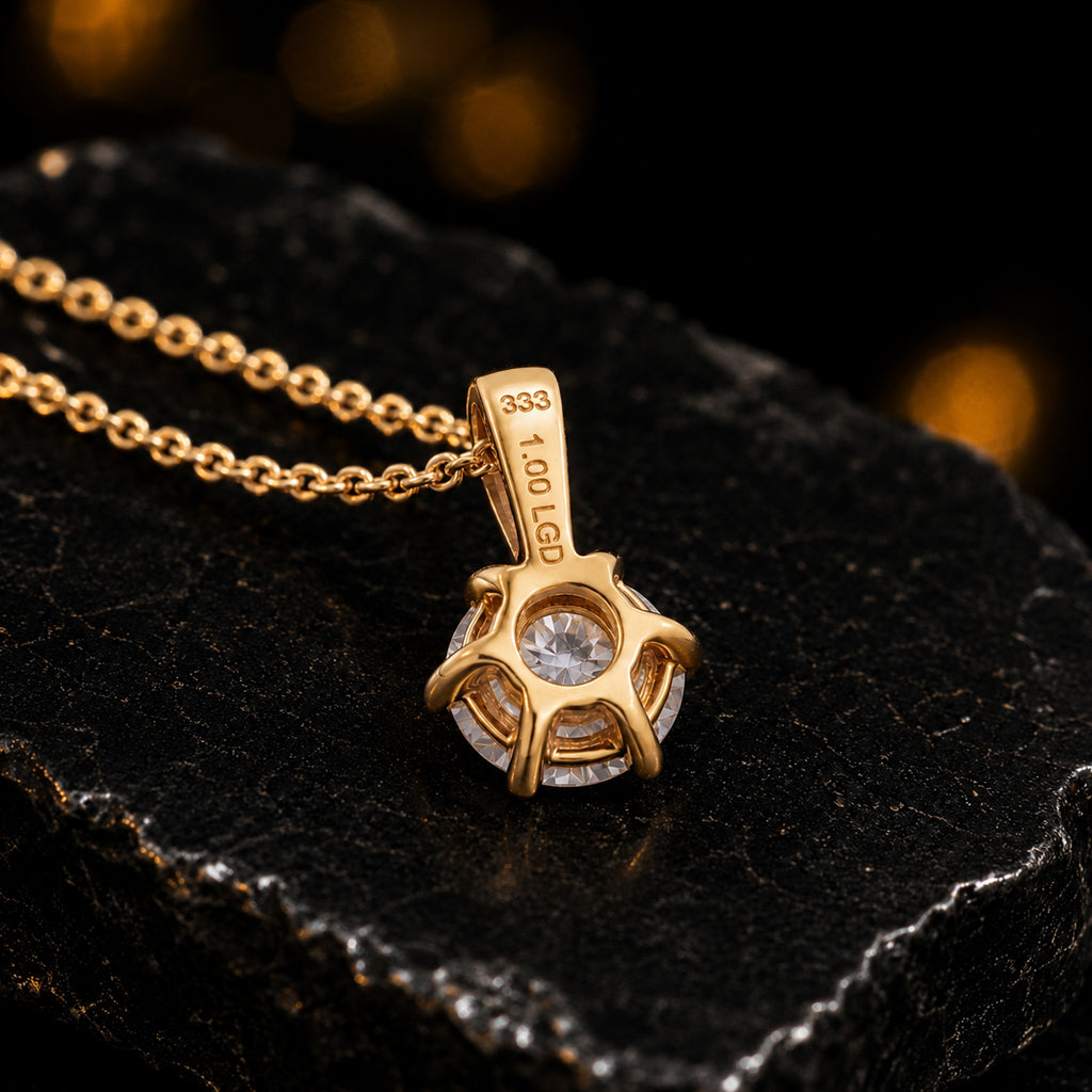 Solitär Anhänger Damen 333 Gelbgold mit Lab-Grown Diamanten Brillanten 1,0 ct TW/VS - optional mit Ankerkette 42cm
