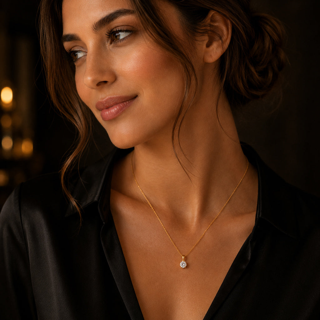 Solitär Anhänger Damen 333 Gelbgold mit Lab-Grown Diamanten Brillanten 0,5 ct TW/VS - optional mit Ankerkette 42cm