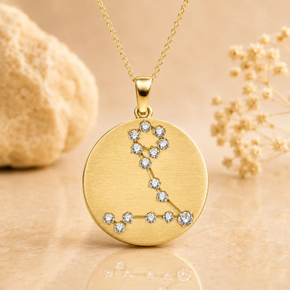 Sternzeichen Anhänger Damen 333 Gelbgold matt Zirkonia Sternbild 16,5mm - optional mit Kette 42cm