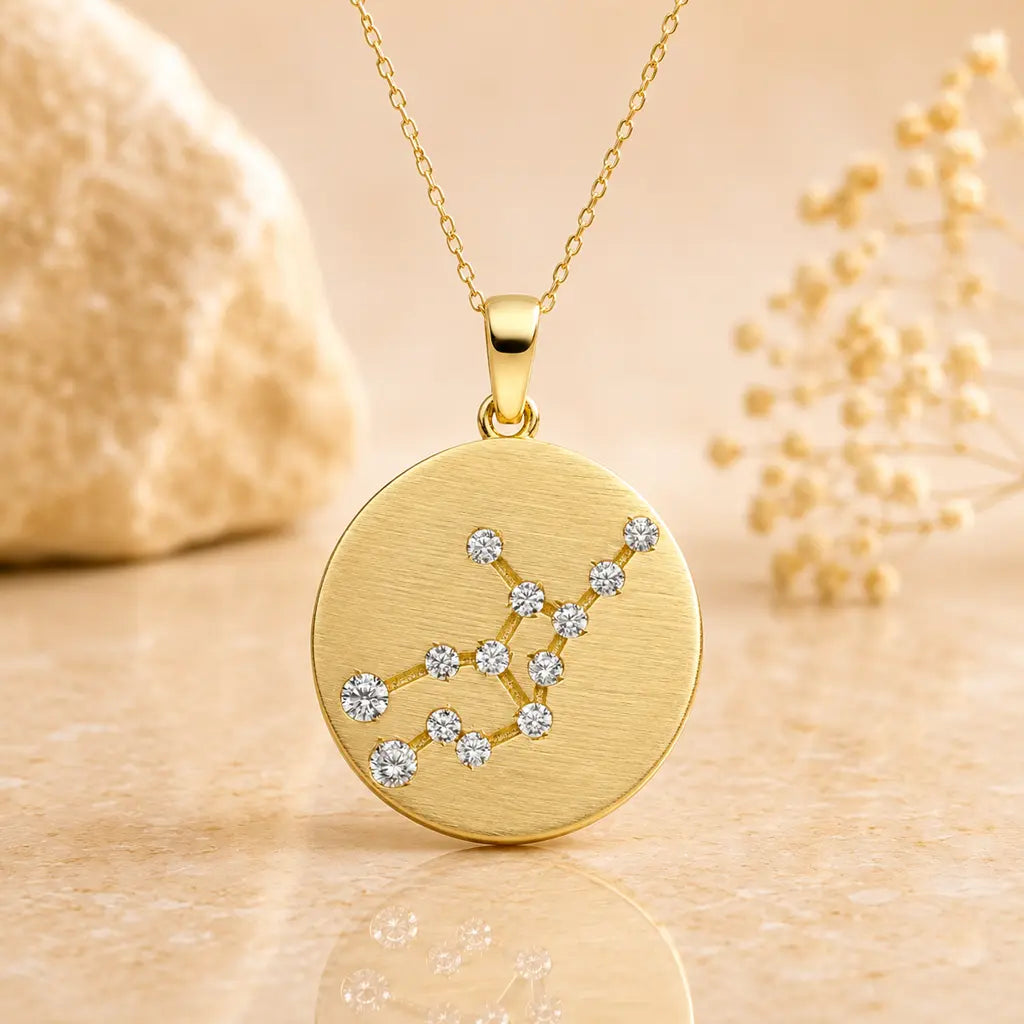 Sternzeichen Anhänger Damen 333 Gelbgold matt Zirkonia Sternbild 16,5mm - optional mit Kette 42cm