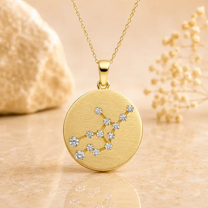 Sternzeichen Anhänger Damen 333 Gelbgold matt Zirkonia Sternbild 16,5mm - optional mit Kette 42cm