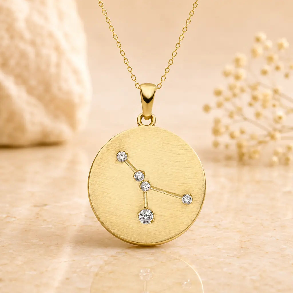 Sternzeichen Anhänger Damen 333 Gelbgold matt Zirkonia Sternbild 16,5mm - optional mit Kette 42cm