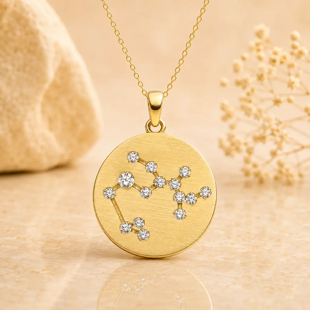 Sternzeichen Anhänger Damen 333 Gelbgold matt Zirkonia Sternbild 16,5mm - optional mit Kette 42cm