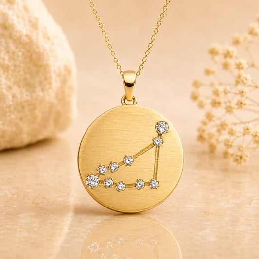 Sternzeichen Anhänger Damen 333 Gelbgold matt Zirkonia Sternbild 16,5mm - optional mit Kette 42cm