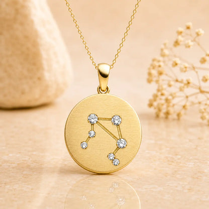 Sternzeichen Anhänger Damen 333 Gelbgold matt Zirkonia Sternbild 16,5mm - optional mit Kette 42cm