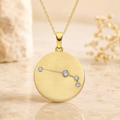 Sternzeichen Anhänger Damen 333 Gelbgold matt Zirkonia Sternbild 16,5mm - optional mit Kette 42cm
