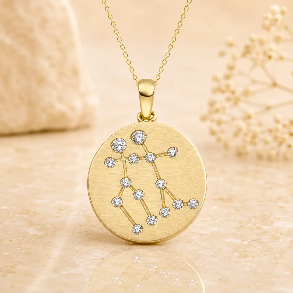 Sternzeichen Anhänger Damen 333 Gelbgold matt Zirkonia Sternbild 16,5mm - optional mit Kette 42cm