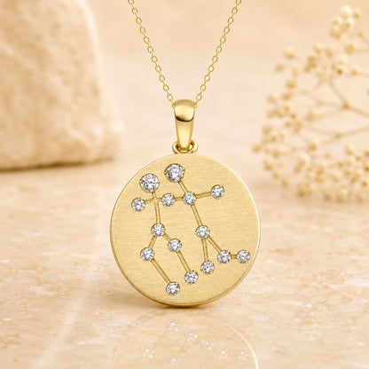Sternzeichen Anhänger Damen 333 Gelbgold matt Zirkonia Sternbild 16,5mm - optional mit Kette 42cm