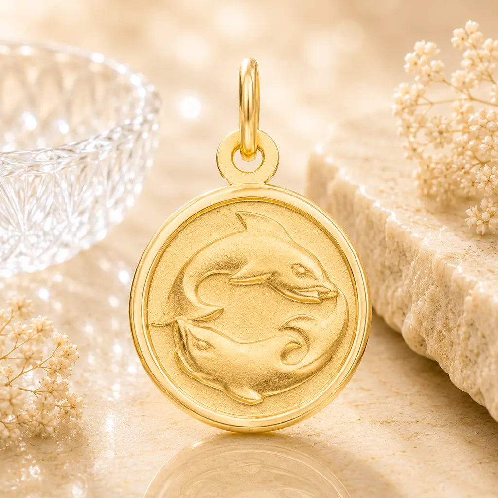 Sternzeichen Anhänger rund Damen 333 Gold teil-mattiert 12mm Tierkreiszeichen - optional mit Kette 42cm