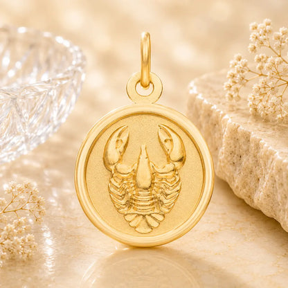 Sternzeichen Anhänger rund Damen 333 Gold teil-mattiert 12mm Tierkreiszeichen - optional mit Kette 42cm