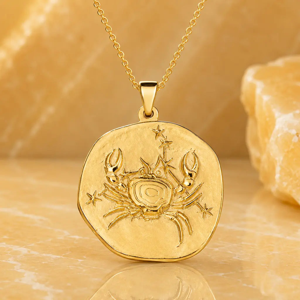 Sternzeichen Anhänger Damen 333 Gelbgold handgearbeitet Vintage Stil 22mm - optional mit Kette 42cm