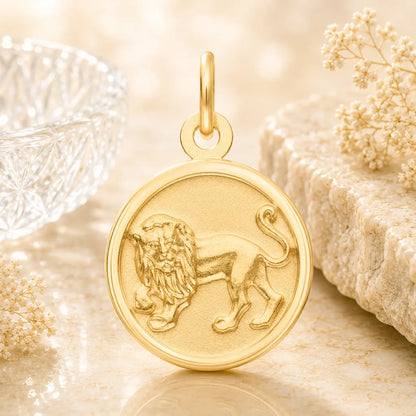 Sternzeichen Anhänger rund Damen 333 Gold teil-mattiert 12mm Tierkreiszeichen - optional mit Kette 42cm