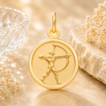 Sternzeichen Anhänger rund Damen 333 Gold teil-mattiert 12mm Tierkreiszeichen - optional mit Kette 42cm