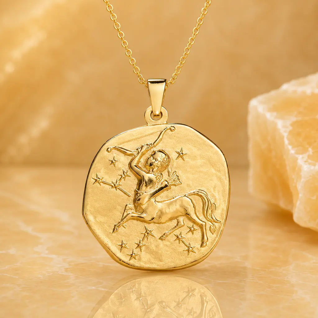 Sternzeichen Anhänger Damen 333 Gelbgold handgearbeitet Vintage Stil 22mm - optional mit Kette 42cm