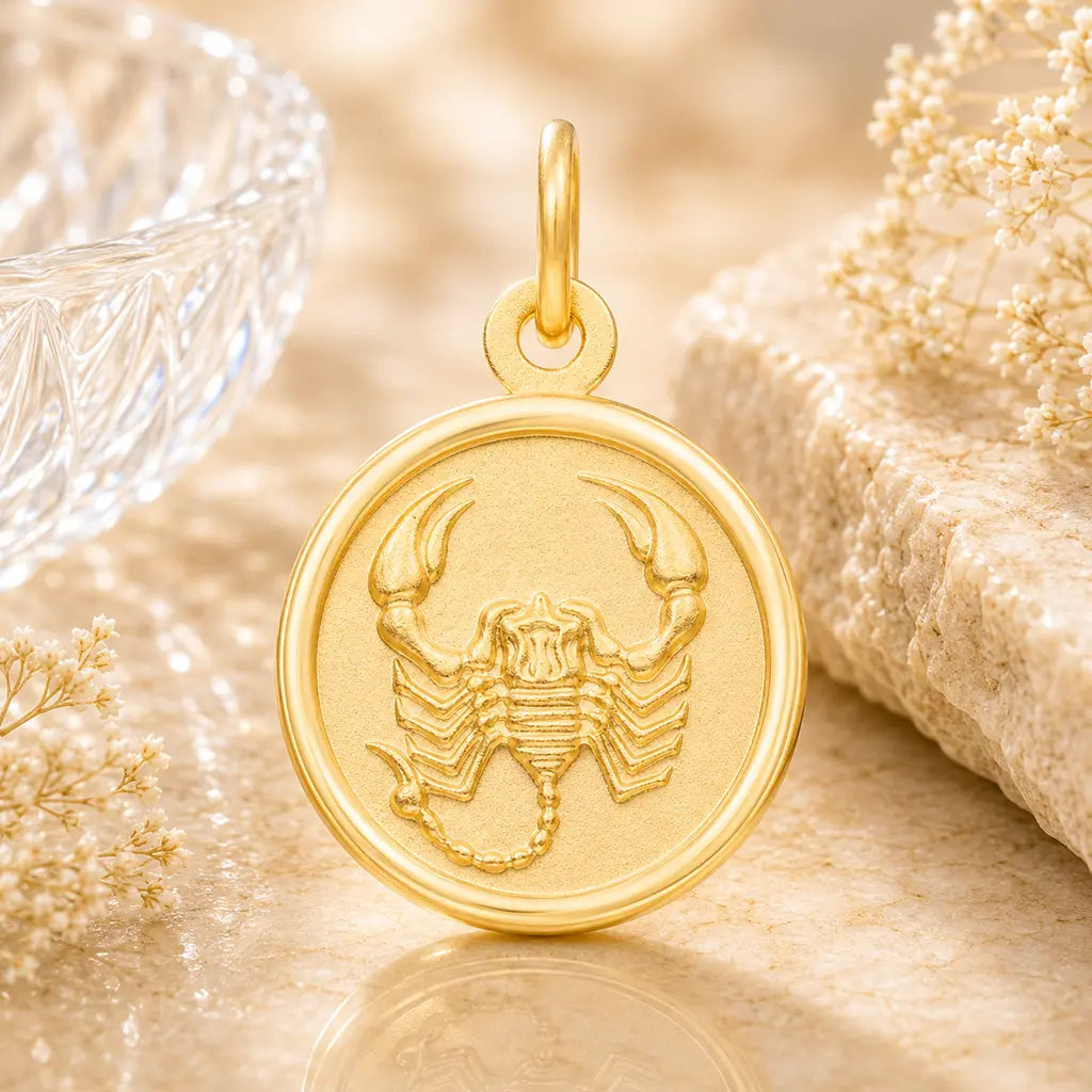 Sternzeichen Anhänger rund Damen 333 Gold teil-mattiert 12mm Tierkreiszeichen - optional mit Kette 42cm