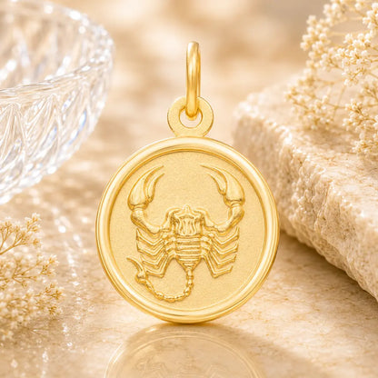 Sternzeichen Anhänger rund Damen 333 Gold teil-mattiert 12mm Tierkreiszeichen - optional mit Kette 42cm